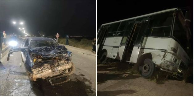 البيض.. 6 جرحى في اصطدام بين حافلة وسيارة